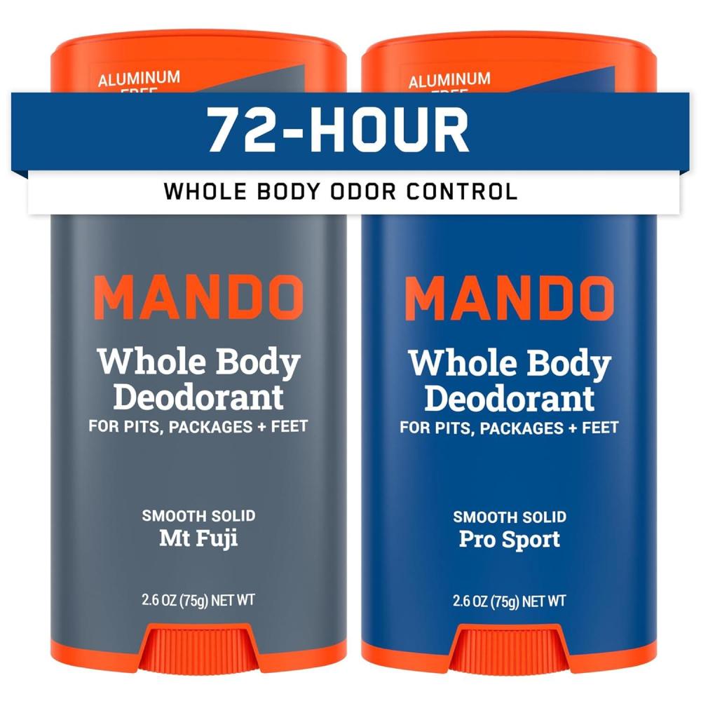 image:imageMando Whole Body Deodorant For Men Smooth Solid Stick 72 Hour Odor Control Aluminum Free Baking Soda Free Skin Safe 26 Ounce Pack of 2 Bourbon LeatherMt Fuji Pro Sport