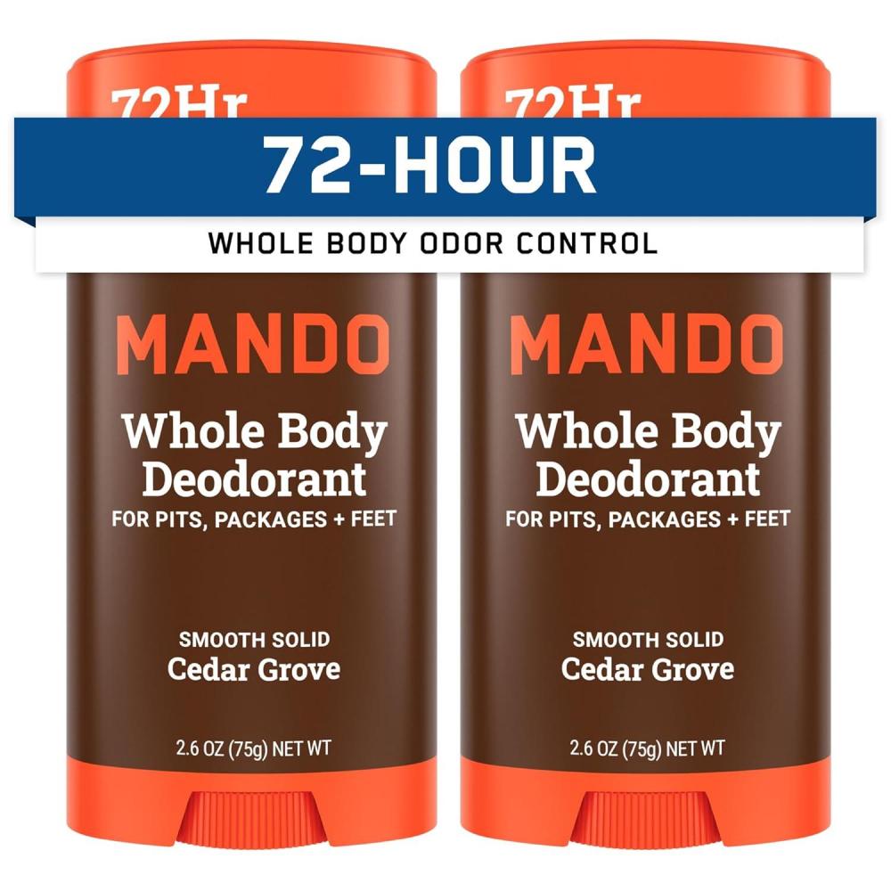 image:imageMando Whole Body Deodorant For Men Smooth Solid Stick 72 Hour Odor Control Aluminum Free Baking Soda Free Skin Safe 26 Ounce Pack of 2 Bourbon LeatherCedar Grove