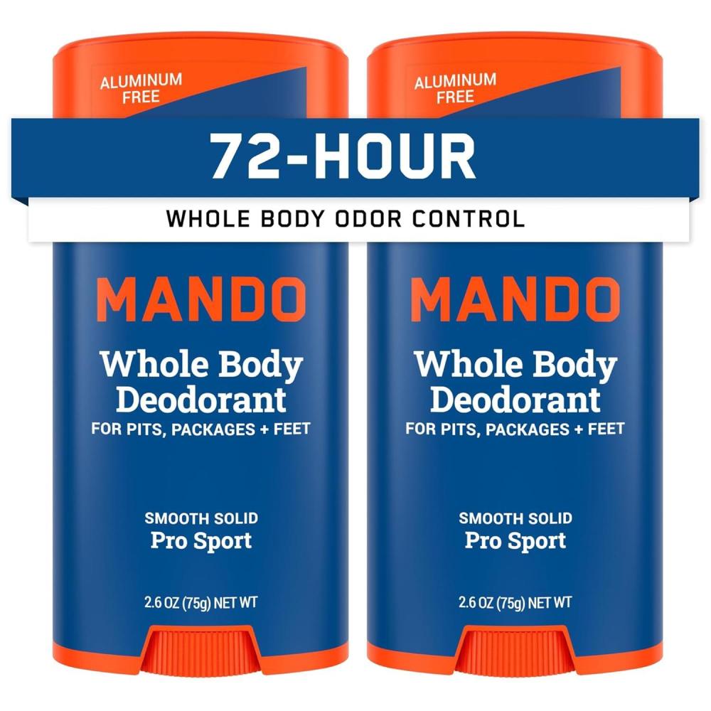 image:imageMando Whole Body Deodorant For Men Smooth Solid Stick 72 Hour Odor Control Aluminum Free Baking Soda Free Skin Safe 26 Ounce Pack of 2 Bourbon LeatherPro Sport