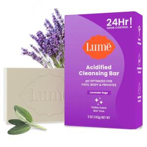 Lume Acidified Body Cleansing Bar – 24 Hour Odor Control – Removes Odor Better Than Soap – Moisturizing – No SLS or Parabens – OB/GYN Developed – 8.5 Ounce, 3 Pack (Tangerine, Lavender, & Unscented)(Lavender Sage)
