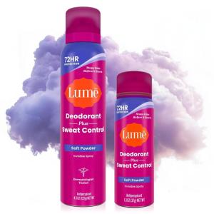Lume Deodorant Plus Sweat Control – Invisible Spray – Extra Strength Antiperspirant For Underarms – 72 Hour Odor And Sweat Control – Baking Soda Free – Full Size + Mini 2 Pack (Soft Powder)(Soft Powder)