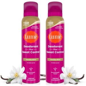 Lume Deodorant Plus Sweat Control – Invisible Spray – Extra Strength Antiperspirant For Underarms – 72 Hour Odor And Sweat Control – Phthalate and Paraben Free Formula – 2 Pack (Soft Powder)(Vanilla Bliss)