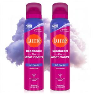 Lume Deodorant Plus Sweat Control – Invisible Spray – Extra Strength Antiperspirant For Underarms – 72 Hour Odor And Sweat Control – Phthalate and Paraben Free Formula – 2 Pack (Soft Powder)(Soft Powder)