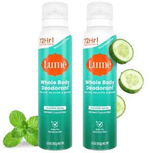 Lume Invisible Spray Deodorant For Women – Whole Body Deodorant Spray – 72 Hr Odor Control – Ozone Friendly, Natural Propellant – Aluminum & Baking Soda Free, Skin Loving – 3.6 ounce (Unscented)(Minted Cucumber)