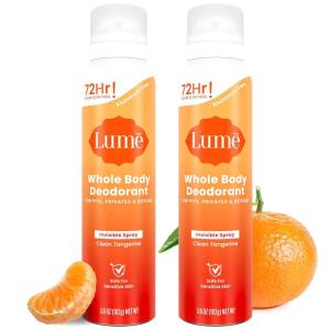 Lume Invisible Spray Deodorant For Women – Whole Body Deodorant Spray – 72 Hr Odor Control – Ozone Friendly, Natural Propellant – Aluminum & Baking Soda Free, Skin Loving – 3.6 ounce (Unscented)(Clean Tangerine)