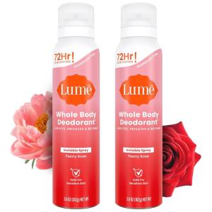 Lume Invisible Spray Deodorant For Women – Whole Body Deodorant Spray – 72 Hr Odor Control – Ozone Friendly, Natural Propellant – Aluminum & Baking Soda Free, Skin Loving – 3.6 ounce (Unscented)(Peony Rose)
