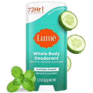Lume Whole Body Deodorant – Invisible Cream Stick – 72 Hour Odor Control – Aluminum Free, Baking Soda Free, Skin Safe – 2.2 Ounce (Minted Cucumber)(Minted Cucumber)