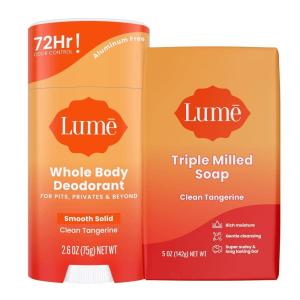 Lume Whole Body Deodorant And Soap – 2.6 Ounce Smooth Solid Stick With 72 Hour Odor Control and 5 Ounce Triple Milled Soap – Aluminum Free, Baking Soda Free and Skin Loving (Clean Tangerine)(Clean Tangerine)