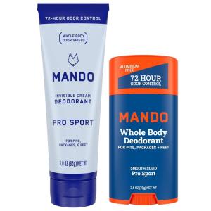 Mando Whole Body Deodorant – Invisible Cream Tube and Solid Stick – 72 Hour Odor Control – Aluminum Free, Baking Soda Free, Skin Safe – 3.0 Ounce Tube and 2.6 Ounce Solid Stick Bundle – Mt Fuji(Pro Sport)