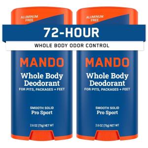 Mando Whole Body Deodorant For Men – Smooth Solid Stick – 72 Hour Odor Control – Aluminum Free, Baking Soda Free, Skin Safe – 2.6 Ounce (Pack of 2) – Bourbon Leather(-Pro Sport)