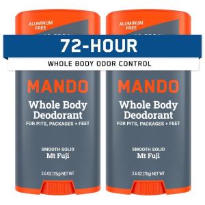 Mando Whole Body Deodorant For Men – Smooth Solid Stick – 72 Hour Odor Control – Aluminum Free, Baking Soda Free, Skin Safe – 2.6 Ounce (Pack of 2) – Bourbon Leather(Mt Fuji)
