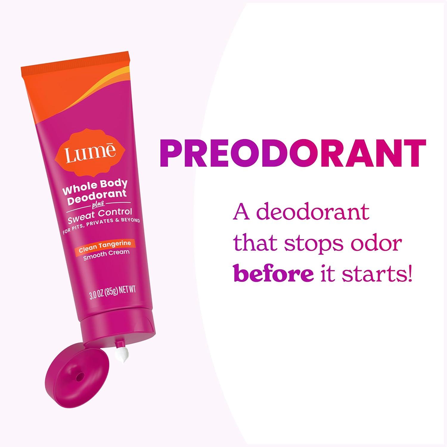 image:imageLume Whole Body Deodorant Plus Sweat Control Smooth Cream Tube 72 Hour Odor And Sweat Control Baking Soda Free Skin Loving 30 ounce Pack of 2 Soft Powder amp Lavender SageClean Tangerine