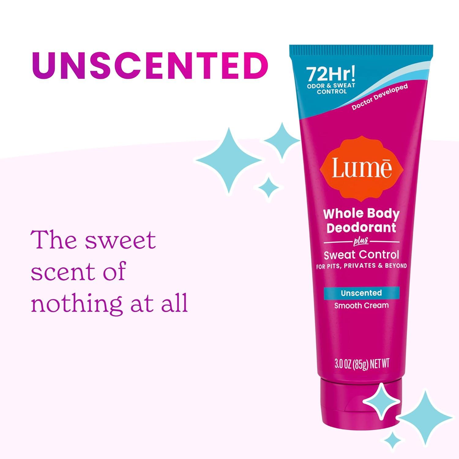 image:imageLume Whole Body Deodorant Plus Sweat Control Smooth Cream Tube 72 Hour Odor And Sweat Control Baking Soda Free Skin Loving 30 ounce Pack of 2 Soft Powder amp Lavender SageUnscented