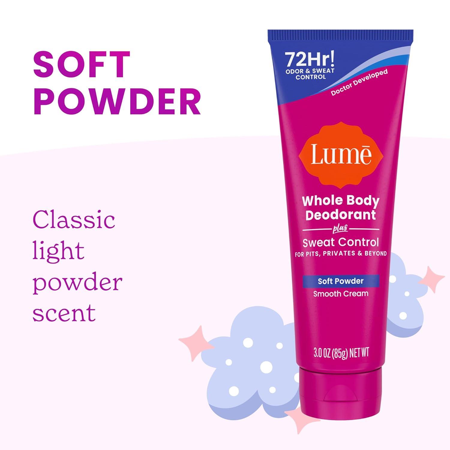 image:imageLume Whole Body Deodorant Plus Sweat Control Smooth Cream Tube 72 Hour Odor And Sweat Control Baking Soda Free Skin Loving 30 ounce Pack of 2 Soft Powder amp Lavender SageSoft Powder