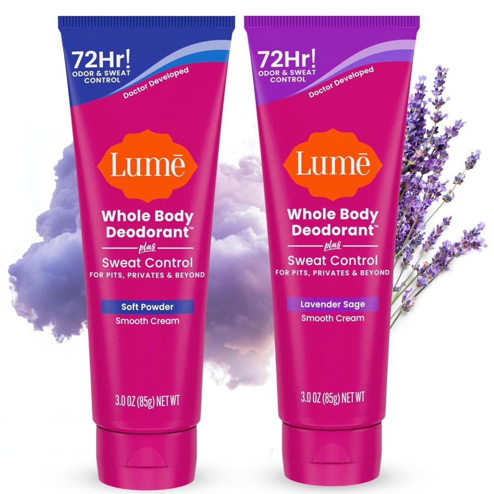 image:imageLume Whole Body Deodorant Plus Sweat Control Smooth Cream Tube 72 Hour Odor And Sweat Control Baking Soda Free Skin Loving 30 ounce Pack of 2 Soft Powder amp Lavender SageSoft Powder Lavender Sage