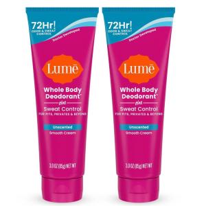 Lume Whole Body Deodorant Plus Sweat Control – Smooth Cream Tube – 72 Hour Odor And Sweat Control – Baking Soda Free, Skin Loving – 3.0 ounce (Pack of 2) (Soft Powder & Lavender Sage)(Unscented)