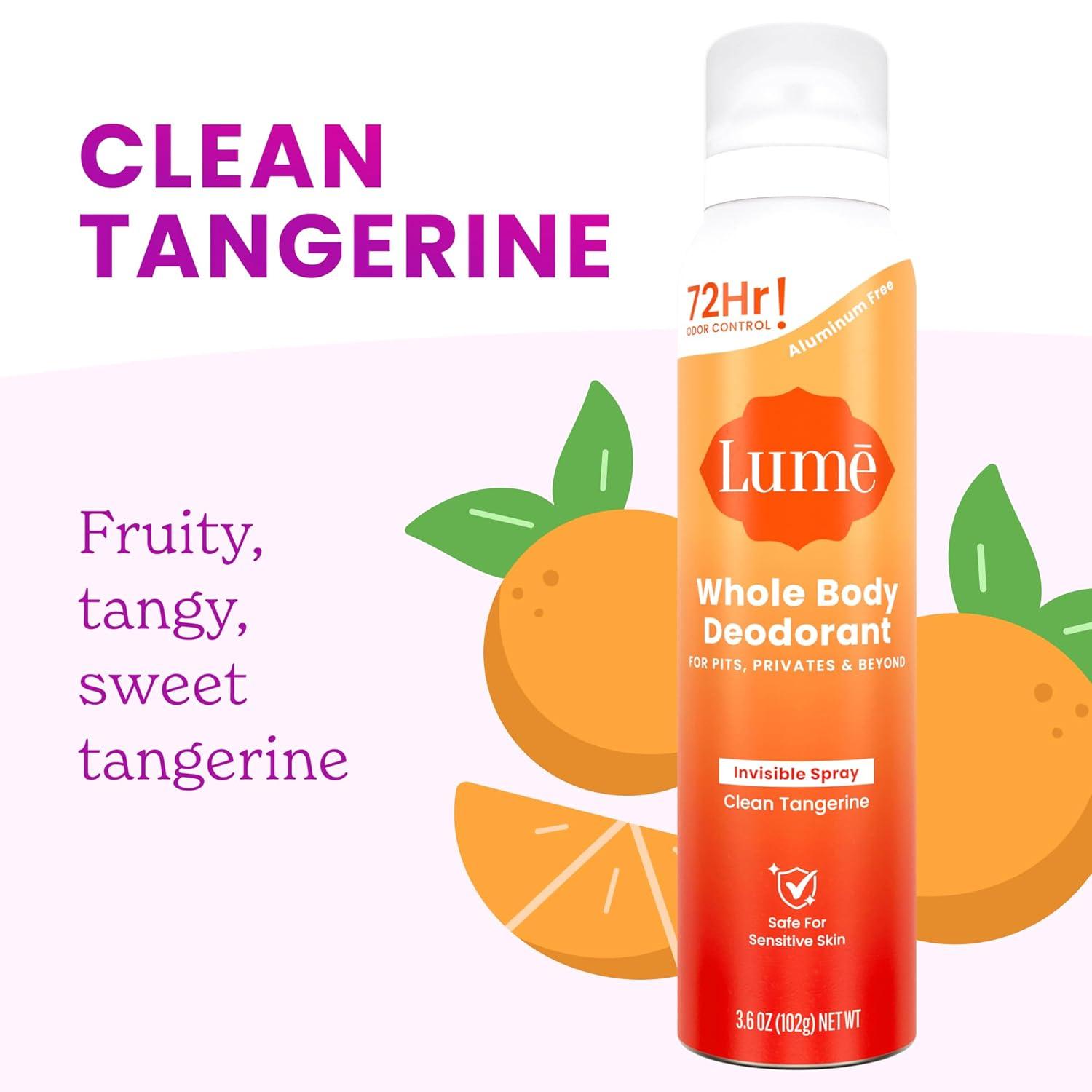 image:imageLume Invisible Spray Deodorant For Women Whole Body Deodorant Spray 72 Hr Odor Control Ozone Friendly Natural Propellant Baking Soda amp Aluminum Free Skin Loving Full Body Toasted CoconutClean Tangerine