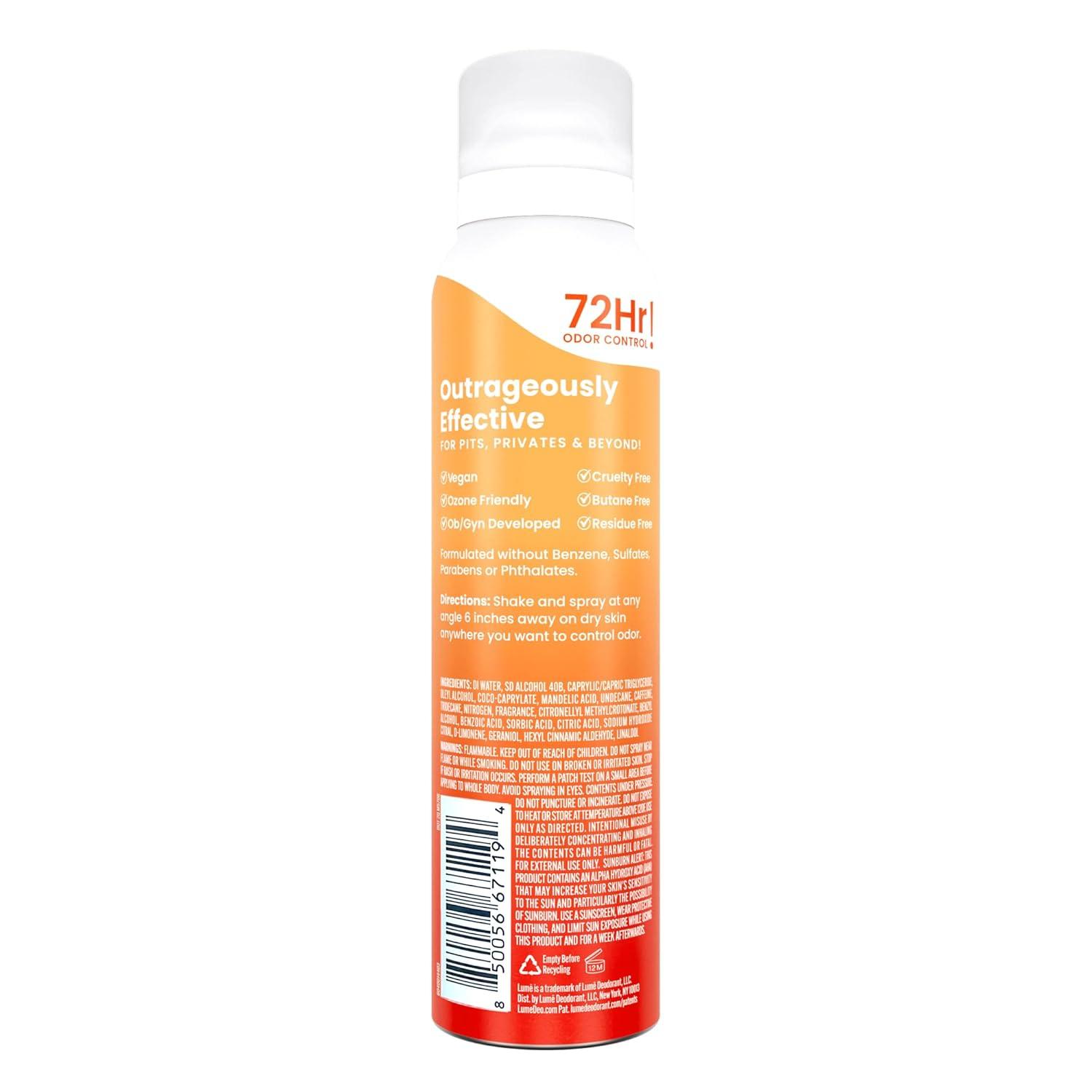 image:imageLume Invisible Spray Deodorant For Women Whole Body Deodorant Spray 72 Hr Odor Control Ozone Friendly Natural Propellant Baking Soda amp Aluminum Free Skin Loving Full Body Toasted CoconutClean Tangerine