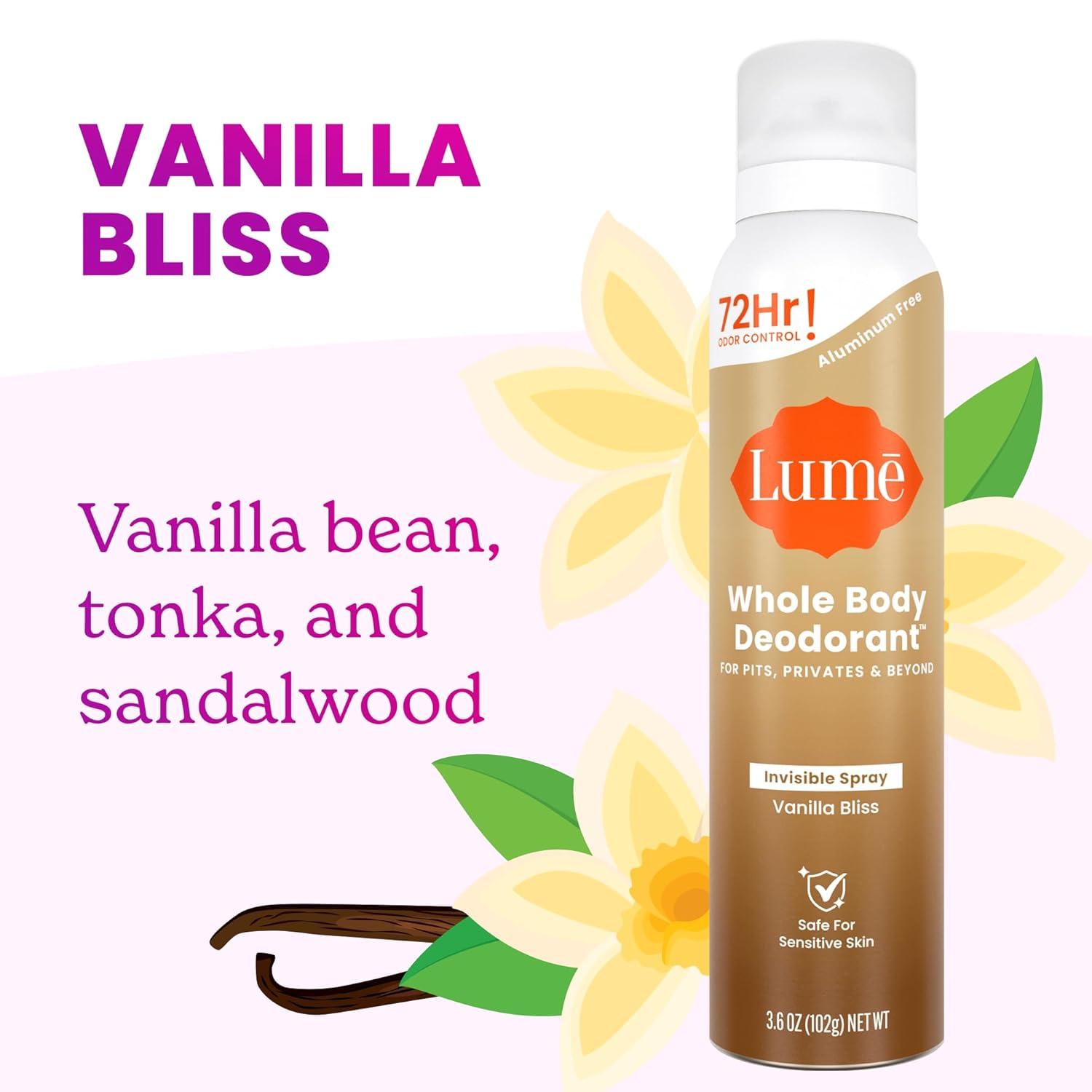 image:imageLume Invisible Spray Deodorant For Women Whole Body Deodorant Spray 72 Hr Odor Control Ozone Friendly Natural Propellant Baking Soda amp Aluminum Free Skin Loving Full Body Toasted CoconutVanilla Bliss
