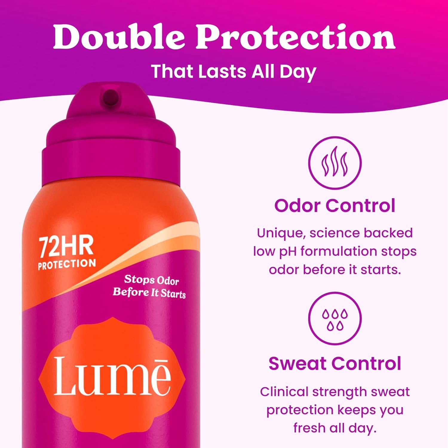 image:imageLume Deodorant Plus Sweat Control Invisible Spray Extra Strength Antiperspirant For Underarms 72 Hour Odor amp Sweat Control Baking Soda Free 3pk Soft Powder Clean Tangerine Vanilla BlissSoft Powder Clean Tangerine Vanilla Bliss