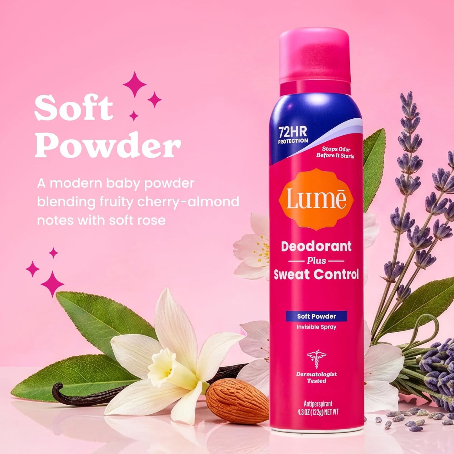 image:imageLume Deodorant Plus Sweat Control Invisible Spray Extra Strength Antiperspirant For Underarms 72 Hour Odor amp Sweat Control Baking Soda Free 3pk Soft Powder Clean Tangerine Vanilla BlissSoft Powder Clean Tangerine Vanilla Bliss