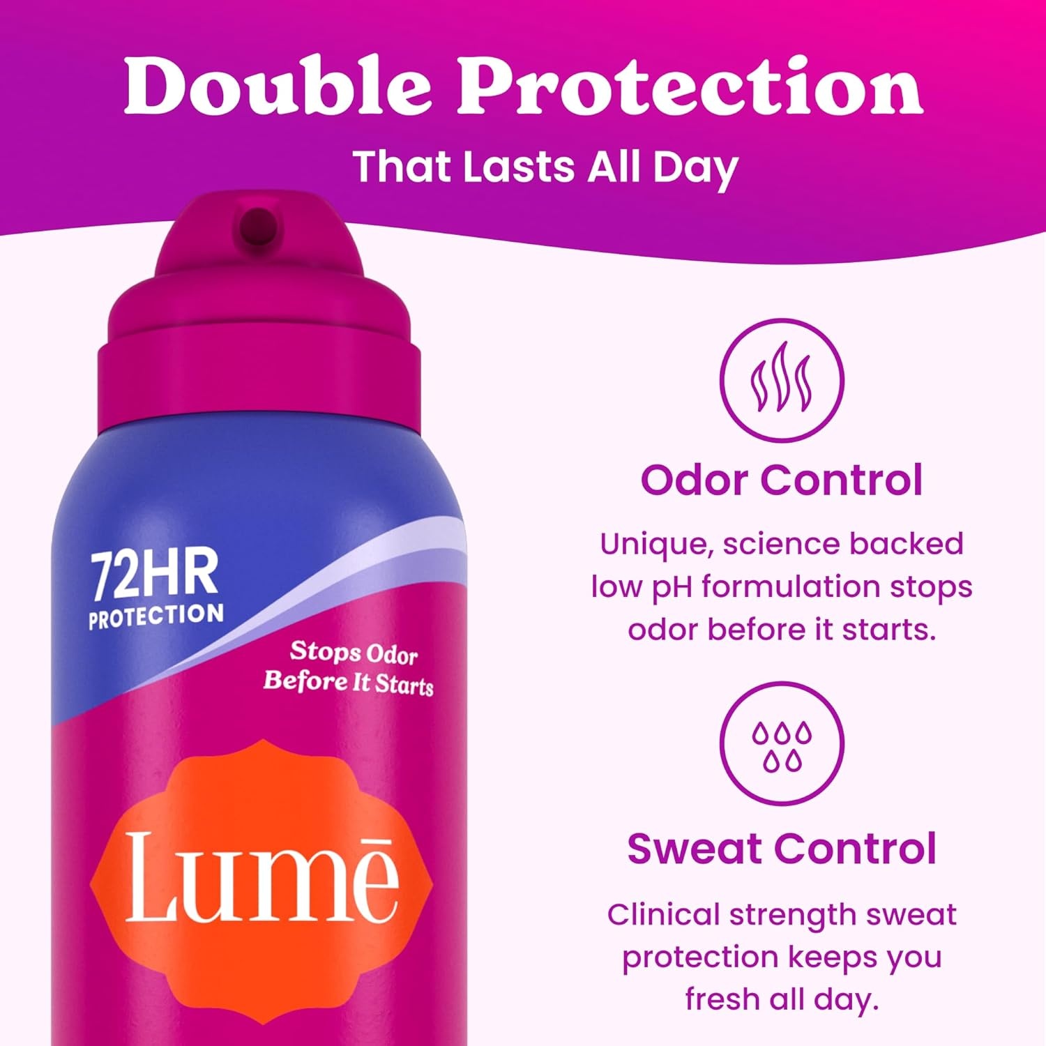 image:imageLume Deodorant Plus Sweat Control Invisible Spray Extra Strength Antiperspirant For Underarms 72 Hour Odor amp Sweat Control Baking Soda Free 3pk Soft Powder Clean Tangerine Vanilla BlissSoft Powder