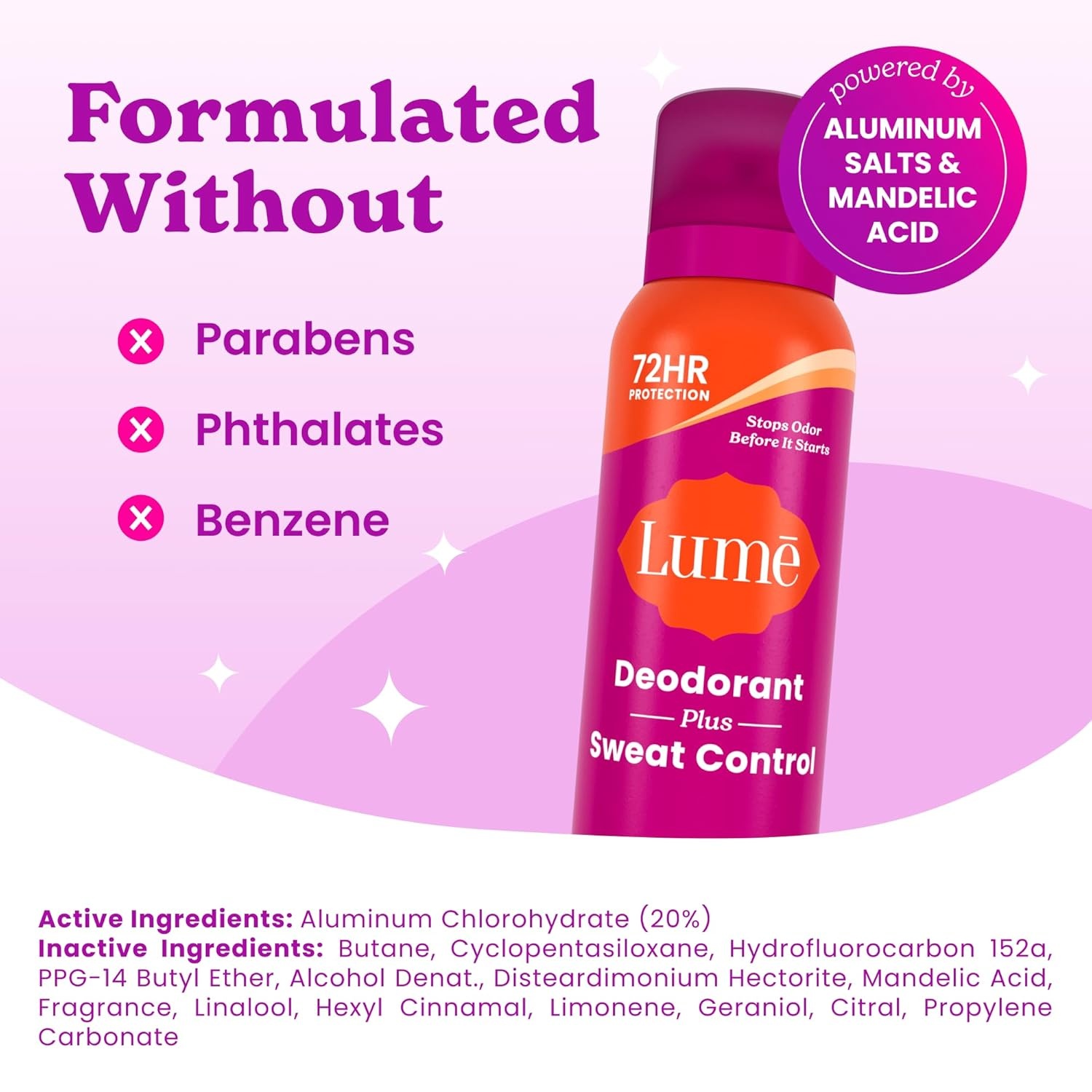 image:imageLume Deodorant Plus Sweat Control Invisible Spray Extra Strength Antiperspirant For Underarms 72 Hour Odor amp Sweat Control Baking Soda Free 3pk Soft Powder Clean Tangerine Vanilla BlissClean Tangerine