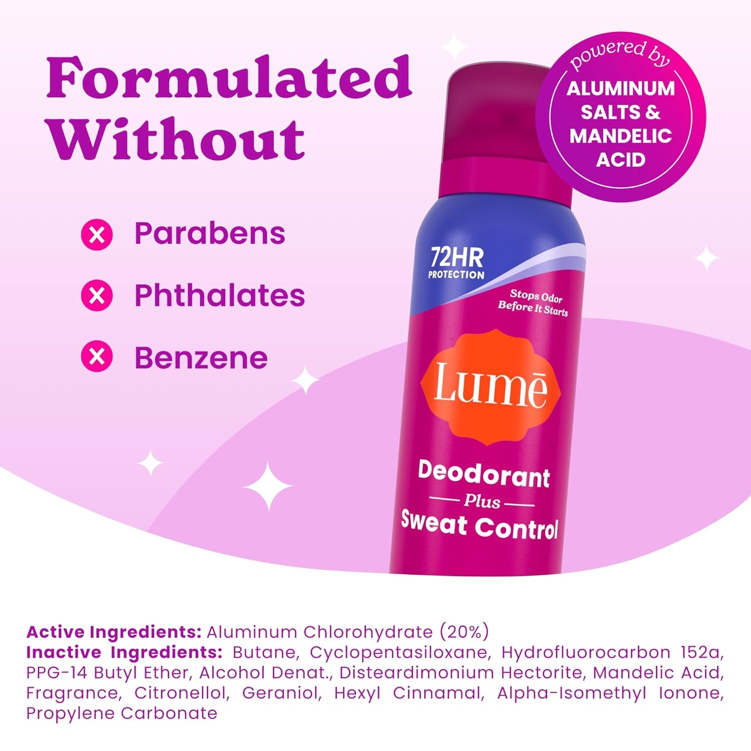 image:imageLume Deodorant Plus Sweat Control Invisible Spray Extra Strength Antiperspirant For Underarms 72 Hour Odor amp Sweat Control Baking Soda Free 3pk Soft Powder Clean Tangerine Vanilla BlissSoft Powder