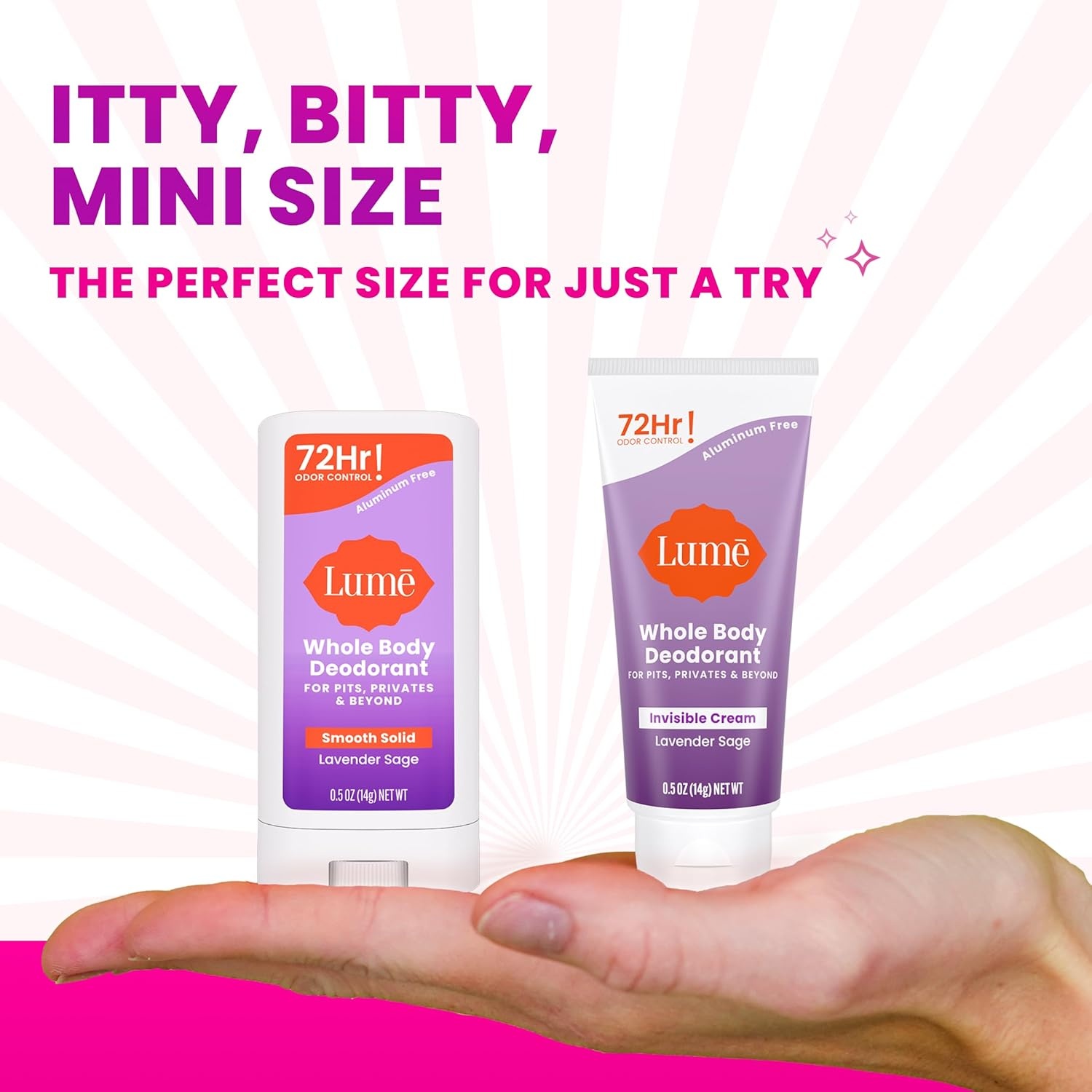 image:imageLume Whole Body Deodorant Invisible Cream Solid Stick Mini Bundle 72 Hour Odor Control Aluminum amp Baking Soda Free Skin Loving 05 Ounce Each Travel Trial Size Minis Clean TangerineLavender Sage