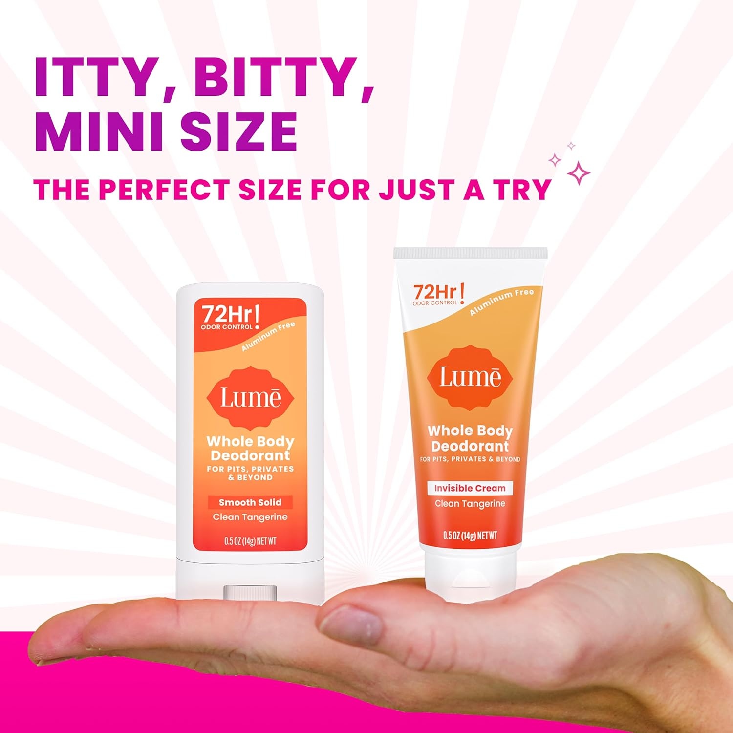 image:imageLume Whole Body Deodorant Invisible Cream Solid Stick Mini Bundle 72 Hour Odor Control Aluminum amp Baking Soda Free Skin Loving 05 Ounce Each Travel Trial Size Minis Clean TangerineClean Tangerine