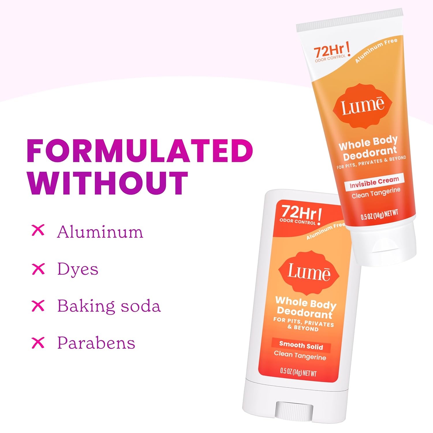 image:imageLume Whole Body Deodorant Invisible Cream Solid Stick Mini Bundle 72 Hour Odor Control Aluminum amp Baking Soda Free Skin Loving 05 Ounce Each Travel Trial Size Minis Clean TangerineClean Tangerine