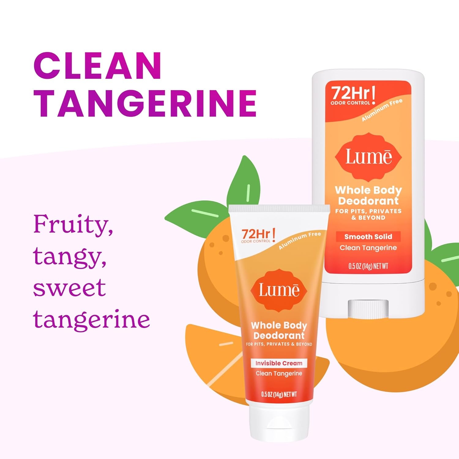 image:imageLume Whole Body Deodorant Invisible Cream Solid Stick Mini Bundle 72 Hour Odor Control Aluminum amp Baking Soda Free Skin Loving 05 Ounce Each Travel Trial Size Minis Clean TangerineClean Tangerine