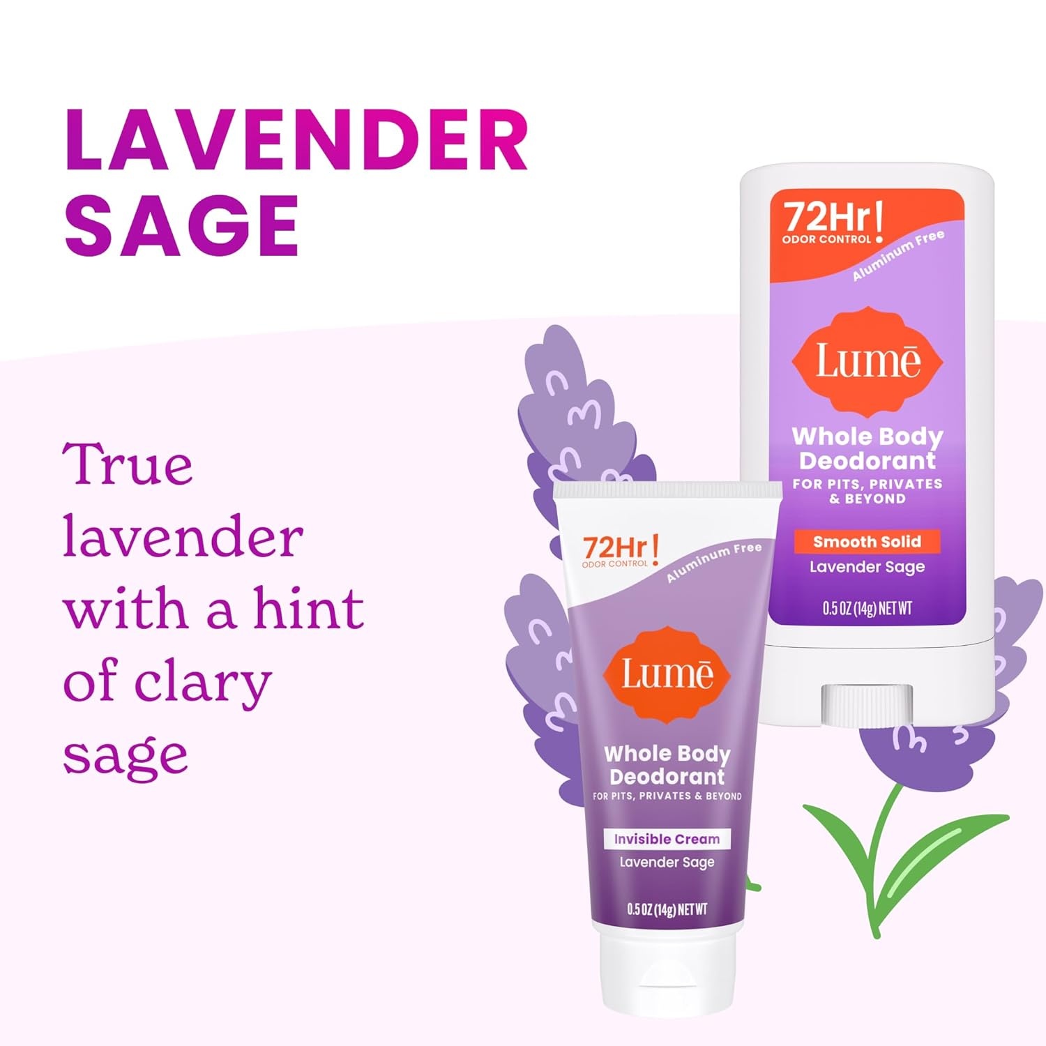 image:imageLume Whole Body Deodorant Invisible Cream Solid Stick Mini Bundle 72 Hour Odor Control Aluminum amp Baking Soda Free Skin Loving 05 Ounce Each Travel Trial Size Minis Clean TangerineLavender Sage