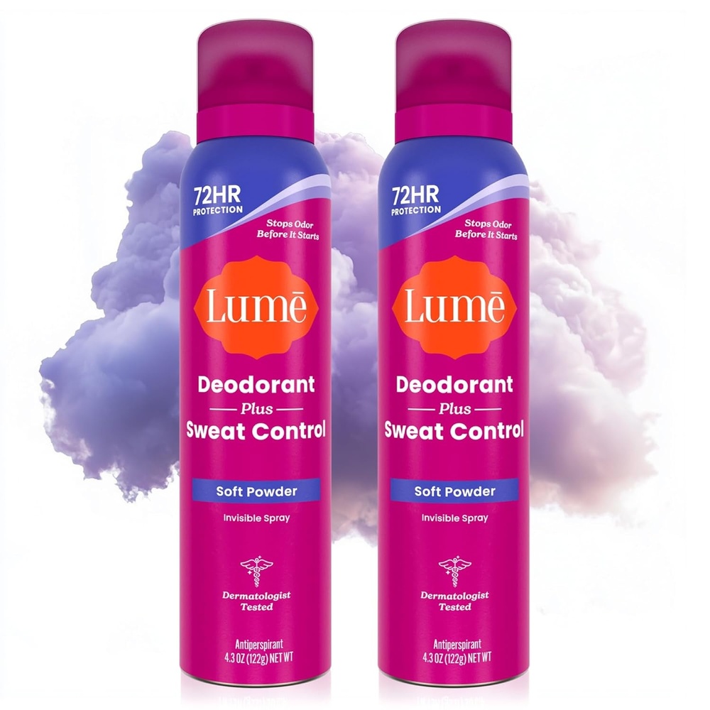 image:imageLume Deodorant Plus Sweat Control Invisible Spray Extra Strength Antiperspirant For Underarms 72 Hour Odor amp Sweat Control Baking Soda Free 3pk Soft Powder Clean Tangerine Vanilla BlissSoft Powder