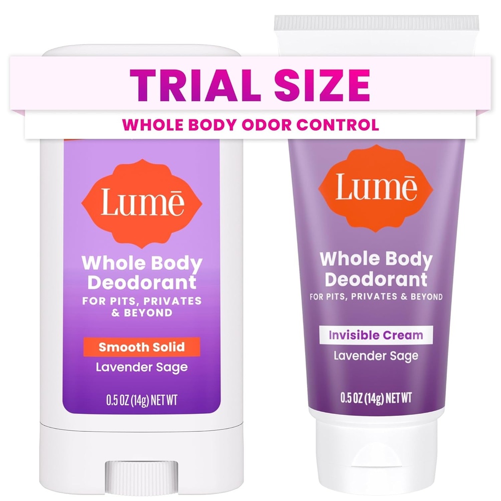 image:imageLume Whole Body Deodorant Invisible Cream Solid Stick Mini Bundle 72 Hour Odor Control Aluminum amp Baking Soda Free Skin Loving 05 Ounce Each Travel Trial Size Minis Clean TangerineLavender Sage