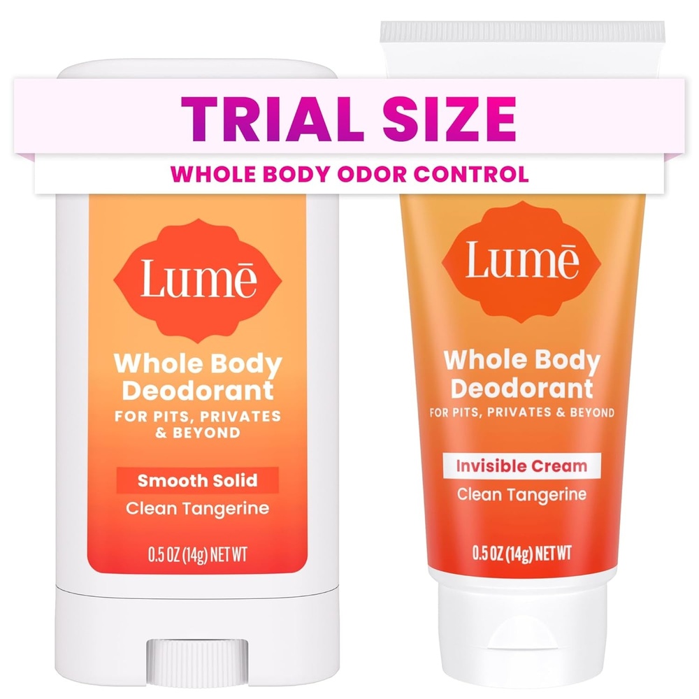 image:imageLume Whole Body Deodorant Invisible Cream Solid Stick Mini Bundle 72 Hour Odor Control Aluminum amp Baking Soda Free Skin Loving 05 Ounce Each Travel Trial Size Minis Clean TangerineClean Tangerine