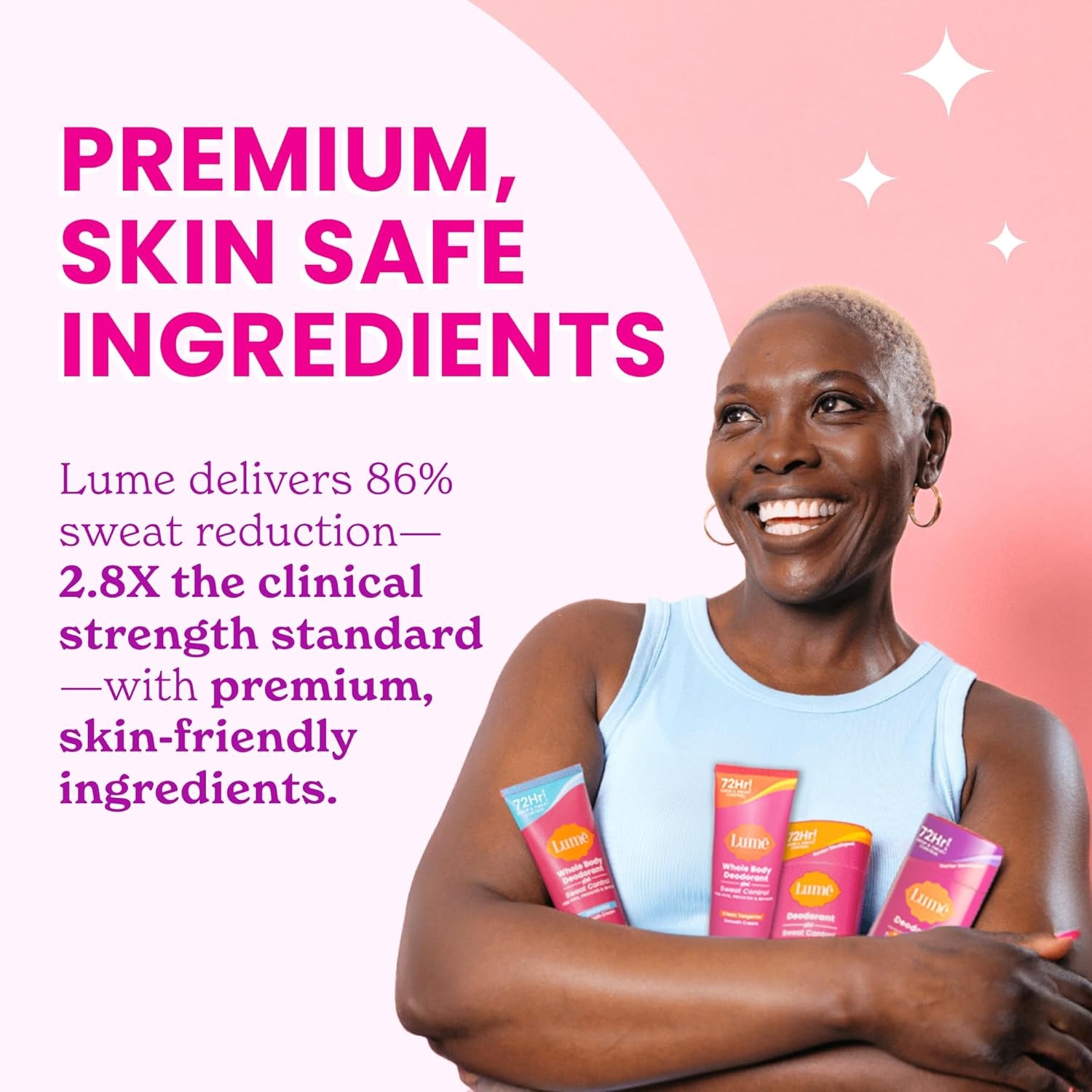 image:imageLume Deodorant Plus Sweat Control Smooth Solid Stick Maximum Strength Antiperspirant 72 Hour Odor And Sweat Control Baking Soda Free Skin Loving 26 ounce Clean Tangerine Pack of 2Soft Powder