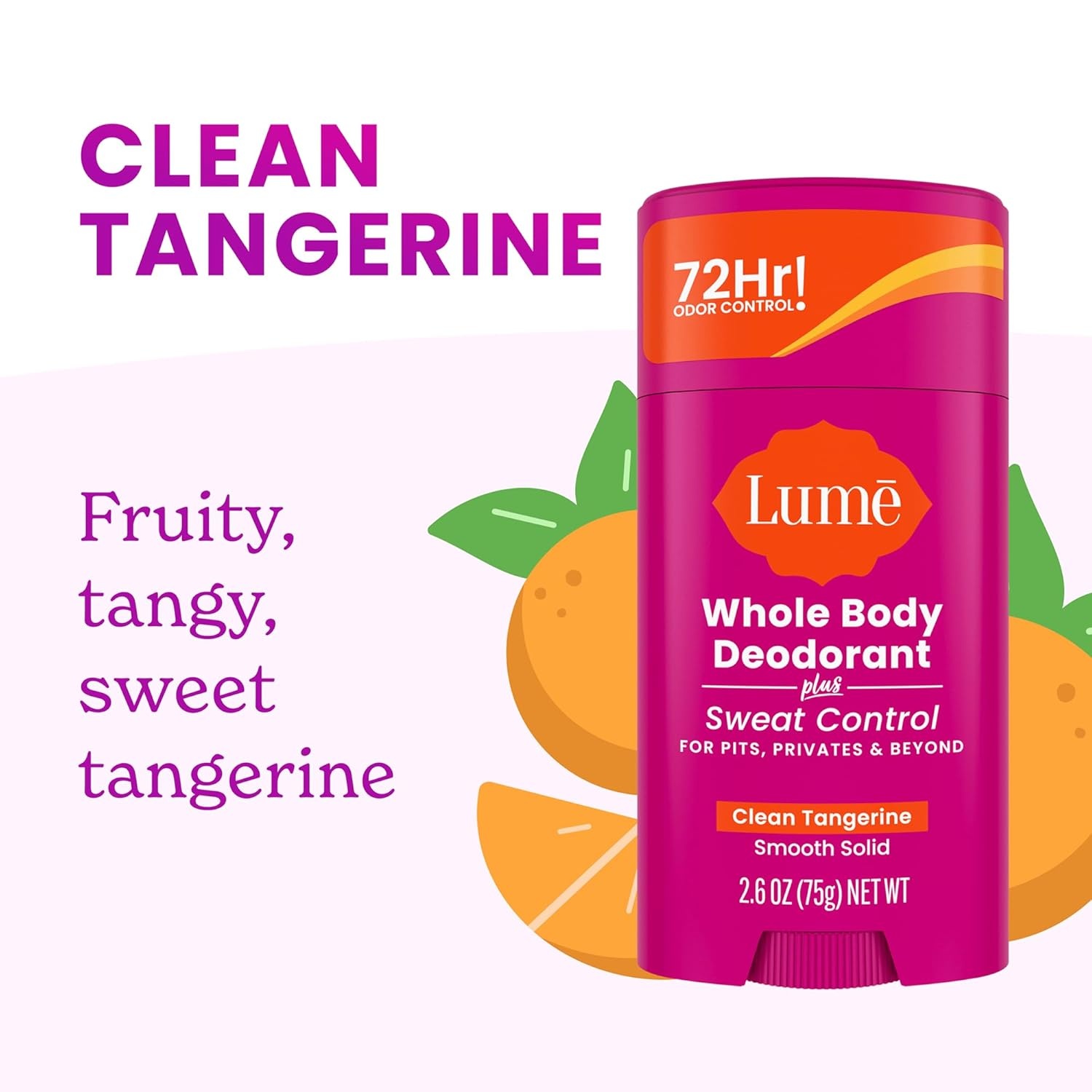 image:imageLume Deodorant Plus Sweat Control Smooth Solid Stick Maximum Strength Antiperspirant 72 Hour Odor And Sweat Control Baking Soda Free Skin Loving 26 ounce Clean Tangerine Pack of 2Clean Tangerine