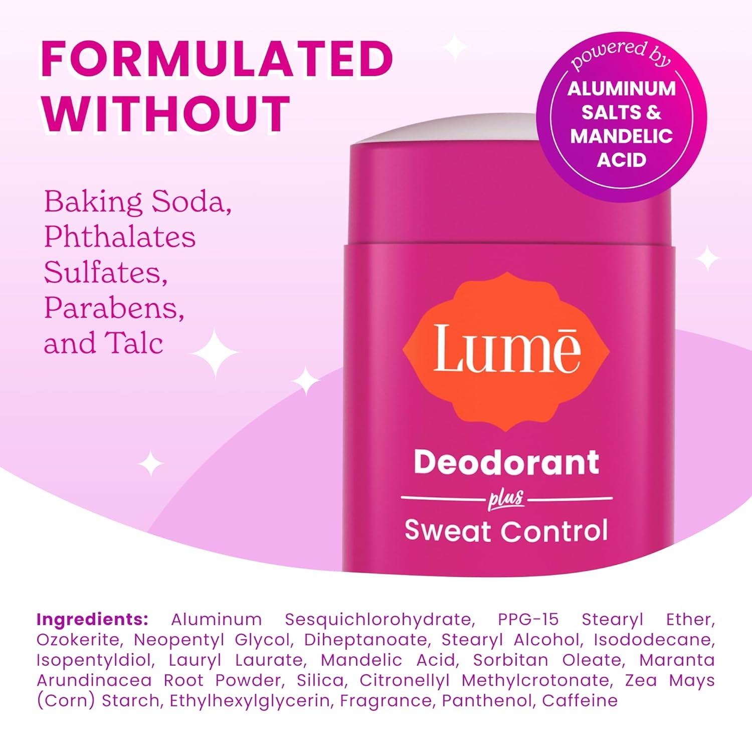 image:imageLume Deodorant Plus Sweat Control Smooth Solid Stick Maximum Strength Antiperspirant 72 Hour Odor And Sweat Control Baking Soda Free Skin Loving 26 ounce Clean Tangerine Pack of 2Lavender Sage
