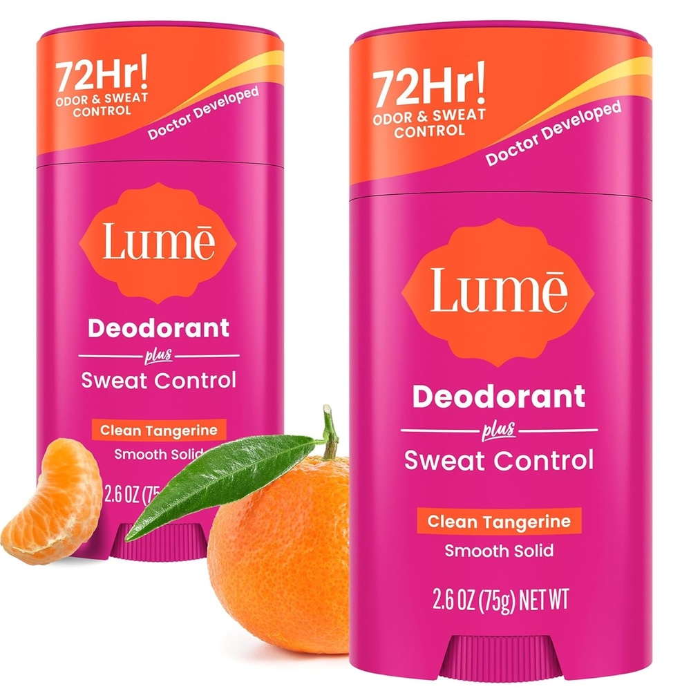 image:imageLume Deodorant Plus Sweat Control Smooth Solid Stick Maximum Strength Antiperspirant 72 Hour Odor And Sweat Control Baking Soda Free Skin Loving 26 ounce Clean Tangerine Pack of 2Clean Tangerine