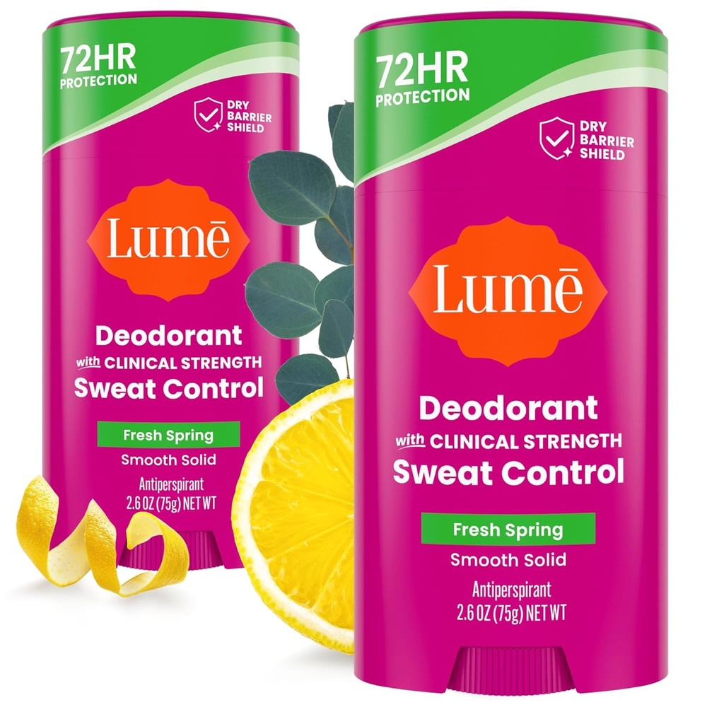 image:imageLume Deodorant Plus Sweat Control Smooth Solid Stick Maximum Strength Antiperspirant 72 Hour Odor And Sweat Control Baking Soda Free Skin Loving 26 ounce Clean Tangerine Pack of 2Fresh Spring
