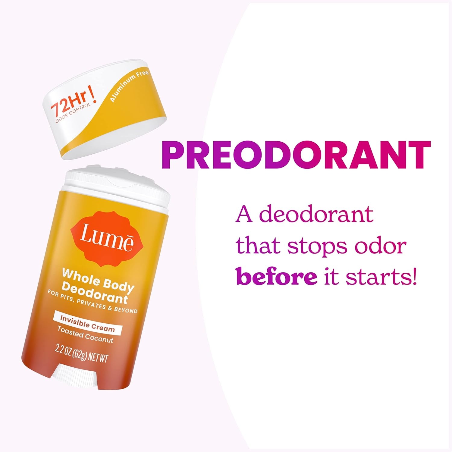 image:imageLume Whole Body Deodorant Invisible Cream Stick 72 Hour Odor Control Doctor Developed Aluminum Free Baking Soda Free and Skin Loving 22 Ounce 2 pack Soft Powder amp Clean TangerineToasted Coconut