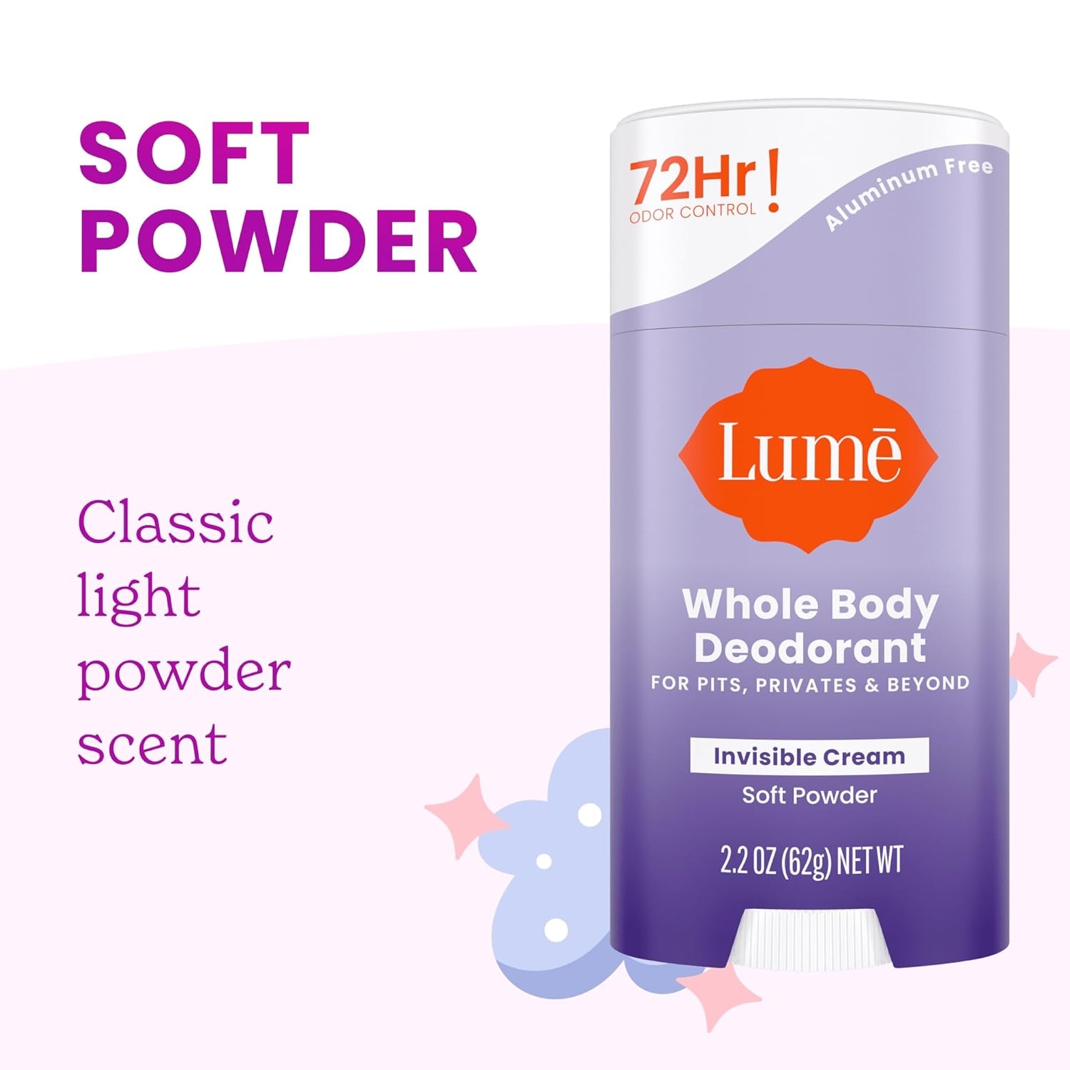 image:imageLume Whole Body Deodorant Invisible Cream Stick 72 Hour Odor Control Doctor Developed Aluminum Free Baking Soda Free and Skin Loving 22 Ounce 2 pack Soft Powder amp Clean TangerineClean Tangerine Soft Powder