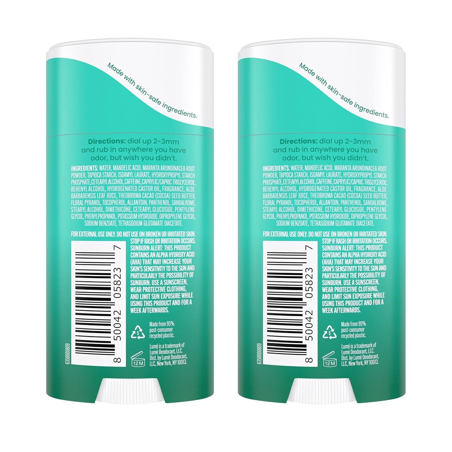 image:imageLume Whole Body Deodorant Invisible Cream Stick 72 Hour Odor Control Doctor Developed Aluminum Free Baking Soda Free and Skin Loving 22 Ounce 2 pack Soft Powder amp Clean TangerineMinted Cucumber