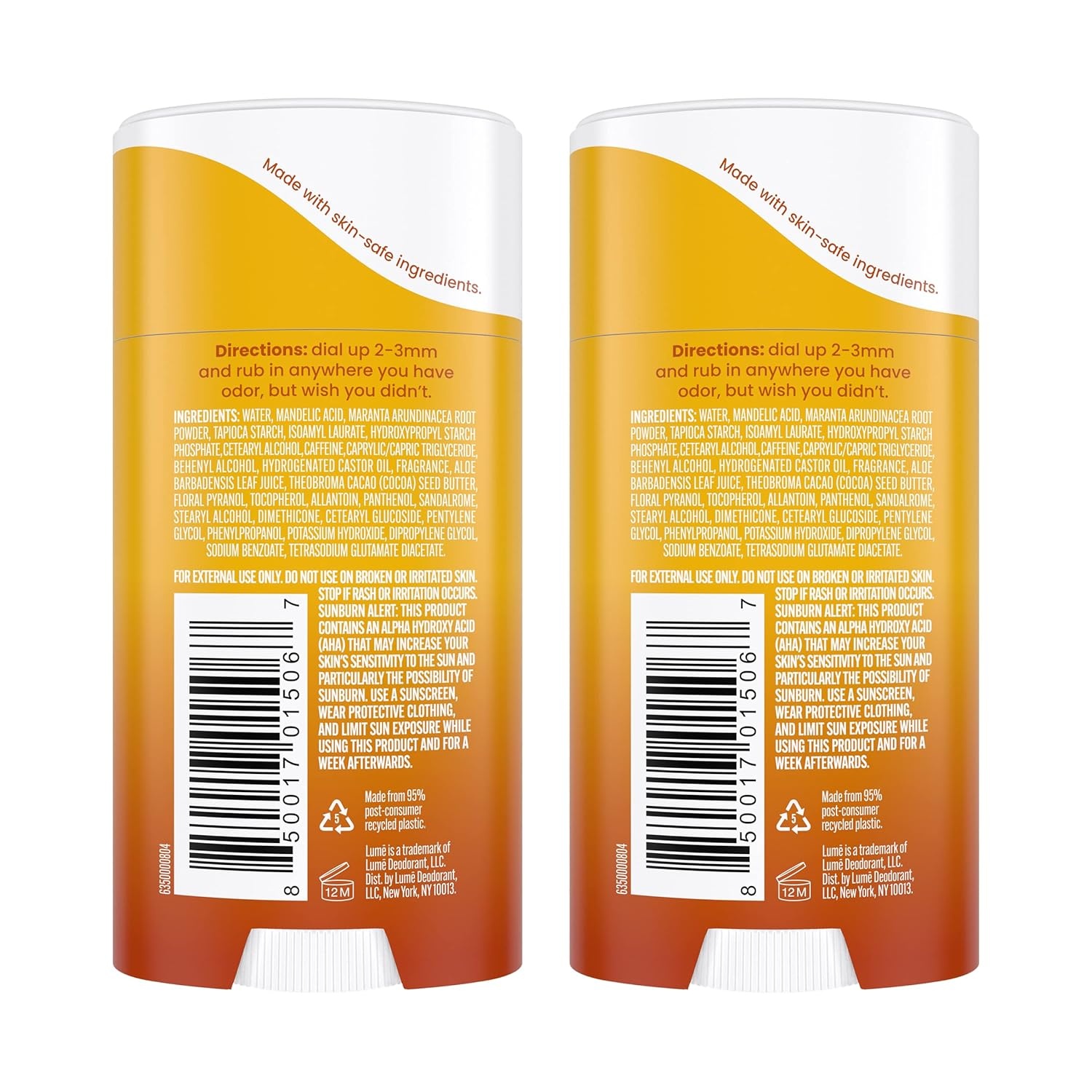 image:imageLume Whole Body Deodorant Invisible Cream Stick 72 Hour Odor Control Doctor Developed Aluminum Free Baking Soda Free and Skin Loving 22 Ounce 2 pack Soft Powder amp Clean TangerineToasted Coconut