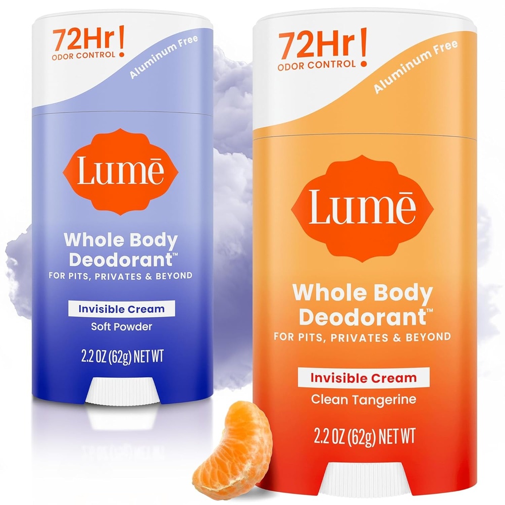 image:imageLume Whole Body Deodorant  Invisible Cream Stick  72 Hour Odor Control  Doctor Developed  Aluminum Free Baking Soda Free and Skin Loving  22 Ounce 2 pack Soft Powder amp Clean TangerineClean Tangerine  Soft Powder